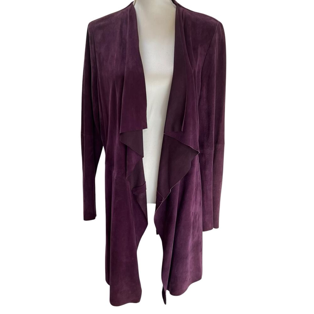 Eileen Fisher Purple Goat Suede Open Front Drape Jacket Cardigan Women’s M